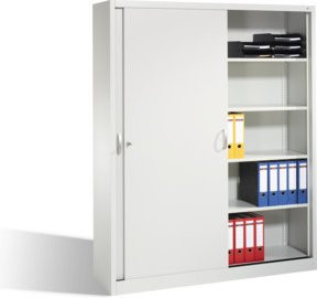 C+P Aktenschrank Acurado mit Schiebetüren in Lichtgrau, 2 x 5 Ordnerhöhen, Stahl lackiert, H: 195 cm, B: 160 cm, T: 40 cm - Bild 1