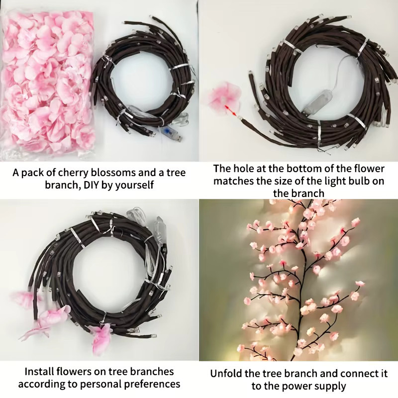 RXSFY LED Kirschblüten Zweig Dekoration in Pink mit 96 LEDs und USB-Anschluss, 1,8 m Länge - Bild 2