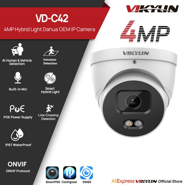 VIKYLIN 4MP IP-Sicherheitskamera mit Dual-Light-System, integriertem Mikrofon und SMD2.0 für den Außenbereich, IP67, Perimeterschutz, Metallgehäuse, Farbe: Weiß - Bild 1