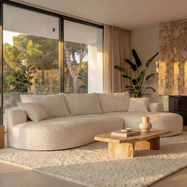 Sofa-Garnitur MCW-P19 3-Sitzer Loungesofa aus Cord in Weiß mit Liegefläche rechts - Bild 1