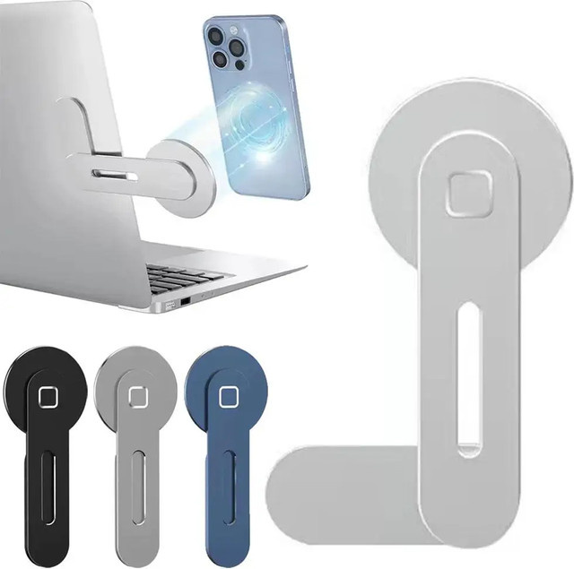 Magnetischer faltbarer Telefonhalter für Laptop und Monitor, universeller Seitenständer in Schwarz, kompatibel mit MagSafe iPhone 17 16 15 Serie und allen anderen Smartphones - Bild 1