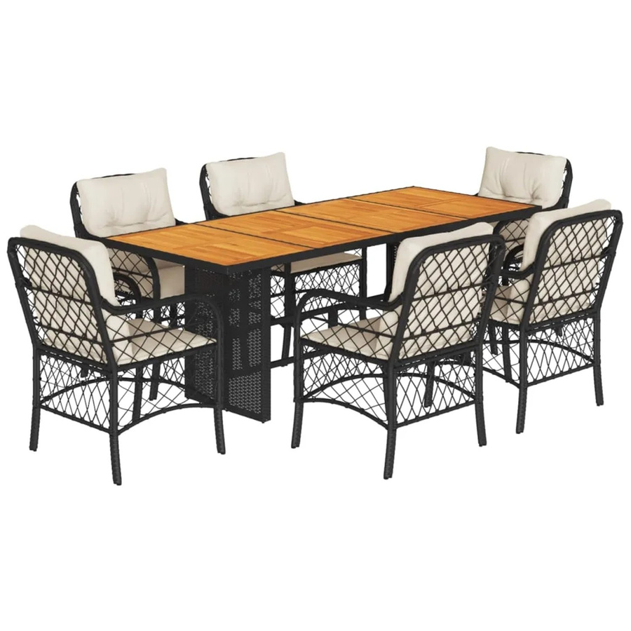 vidaXL 7-teilige Garten-Essgruppe aus PE-Rattan und Akazienholz in Schwarz mit Kissen - Bild 2