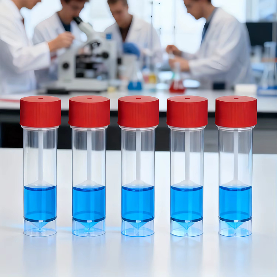 Rote Probenflaschen aus Kunststoff mit Löffel, 30 ml Fassungsvermögen für Labor und Tierpflege - Bild 3