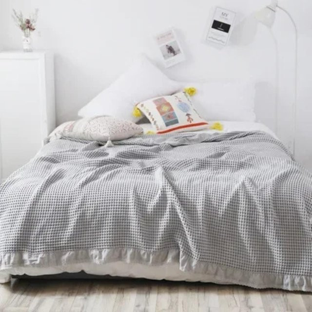Super Six Strickdecke aus 100% Baumwolle in Grau mit Waffelstruktur für Kinder, B/H: 100 x 160 cm - Bild 1