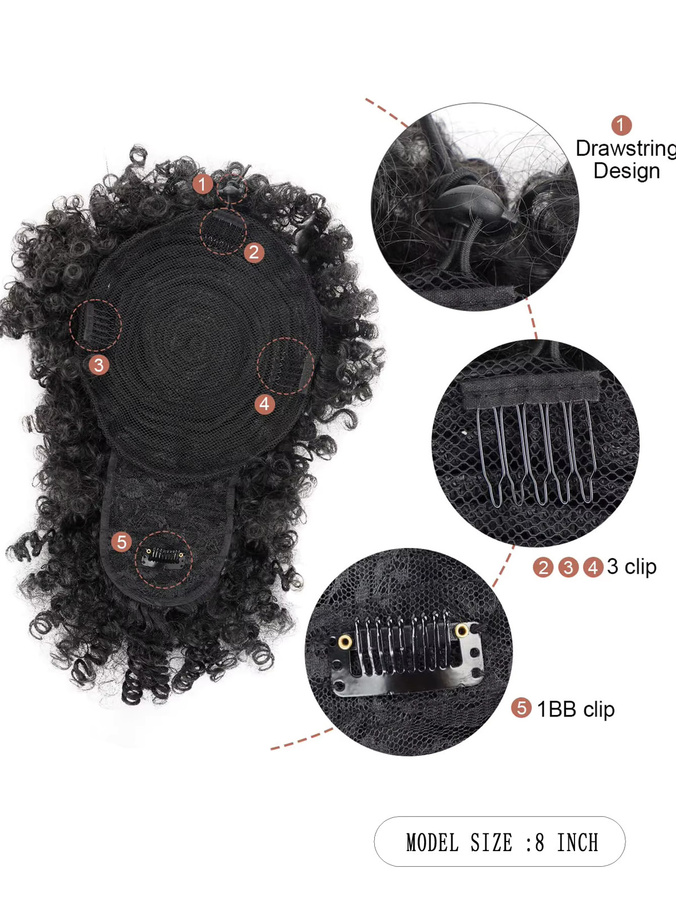 Afro Puff Pferdeschwanz mit Pony, Haarverlängerung für Damen, kurz lockig - Bild 3