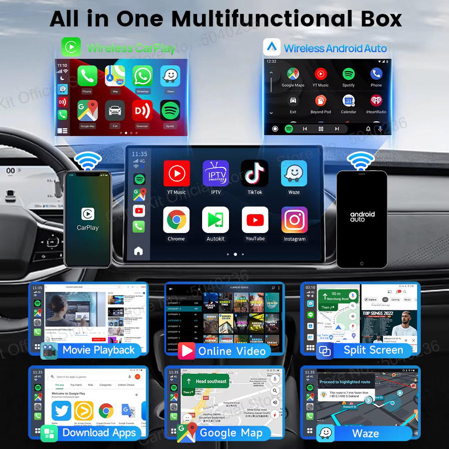 CarlinKit Kabelloser CarPlay Android Auto Adapter mit Android 13 Ai Box, unterstützt Netflix und Play Store, Schwarz - Bild 3