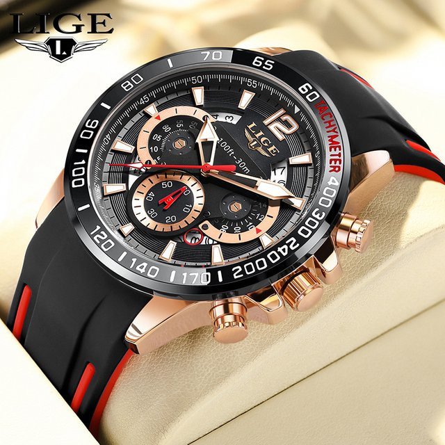 LIGE Armbanduhr Quarz, Silikon, Blau, Herren - Bild 1