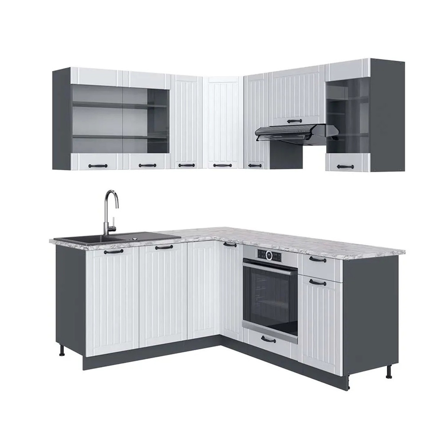 Vicco Fame-Line Eckküche im Landhausstil in Weiß und Anthrazit mit Marmor-Optik, B/T/H: 160 x 190 cm - Bild 2