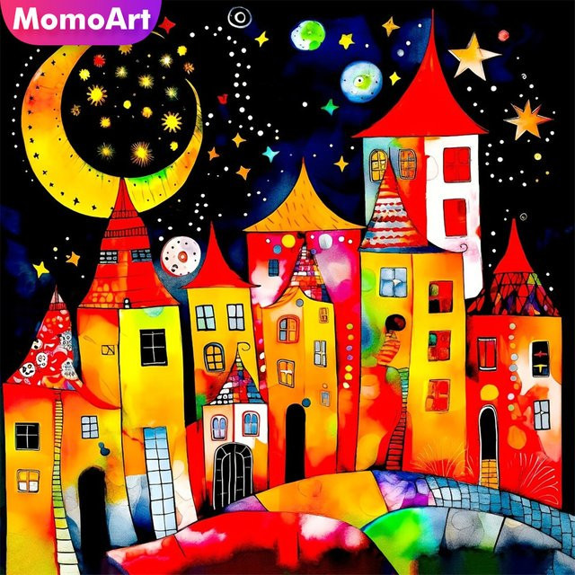 Momoart Diamant-Mosaik DIY Wanddekoration Cartoon-Haus Mondbild in Mehrfarbig, B/T/H: 20 x 20 x 20 cm - Bild 1