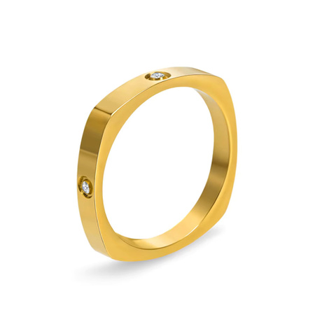 Ring Damen, Titan, Gold, Zirkonia, Quadratisch