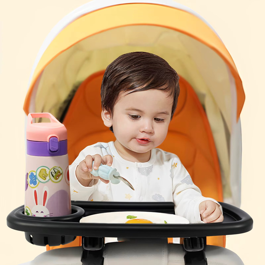Universelles Kinderwagen-Snack-Tablett mit Getränkehalter und abnehmbarer Schnalle, Schwarz - Bild 2
