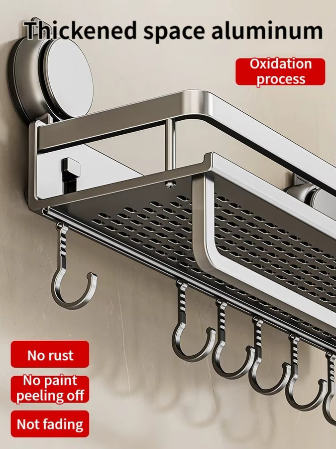 Multifunktionaler Wandhalter aus Metall mit Saugnapf und Selbstklebeoption für Küchenutensilien und Badezimmer, Beige - Bild 3