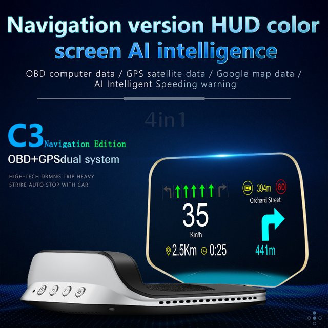 MAIMEIMI C3 Head-Up-Display mit GPS und OBD2 Navigation für Geschwindigkeit und Kraftstoffverbrauch - Bild 1