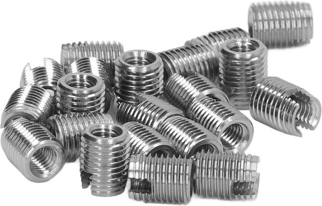 20 Stück Selbstschneidende Gewindeeinsätze aus Edelstahl in Silber, Außengewinde M4x0.7, Innengewinde M6.5x0.75, Länge: 8 mm - Bild 1