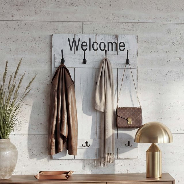 Wandgarderobe MCW Welcome C89 in Weiß im Shabby-Look aus Paulowniaholz, Breite: 91 cm, Höhe: 60 cm - Bild 1