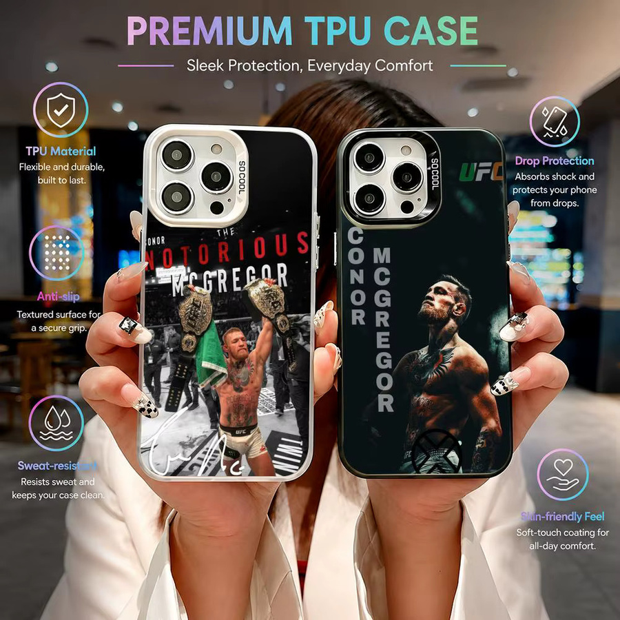 C-Conor McGregor UFC Handyhülle mit Farbverlauf aus stoßfestem TPU Soft-Touch für iPhone 11 bis iPhone 17 Pro Max in Multicolour und Schwarz - Bild 2