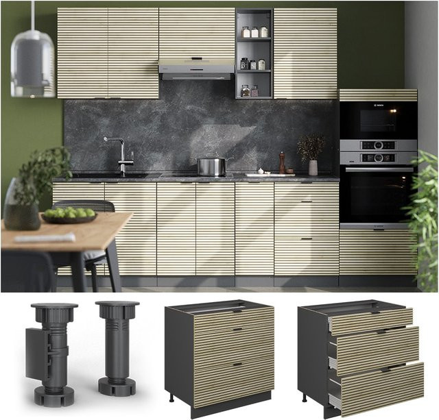 Vicco Schubladenunterschrank Fame-Line in Anthrazit und Eiche mit Arbeitsplatte Breite: 80 cm - Bild 1