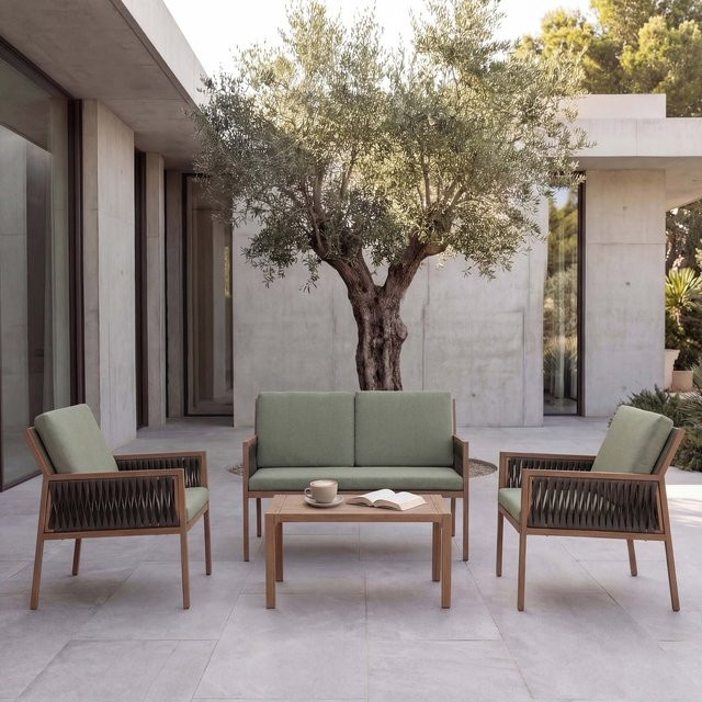 Garten-Garnitur MCW-Q12 Lounge-Set aus Polyrattan und Olefin in Grün inklusive Sitz- und Rückenpolstern - Bild 1