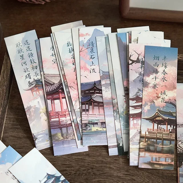 30 Stück Retro-Lesezeichen im chinesischen Stil mit Anime Vintage Aesthetic und floralen Palastmotiven, beige und mehrfarbig, aus Papier - Bild 1