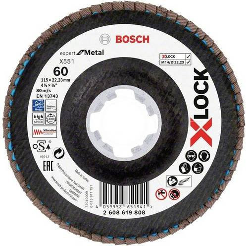 Bosch X-LOCK Fächerschleifscheibe Expert for Metal, Körnung 60, Durchmesser: 115 mm - Bild 1