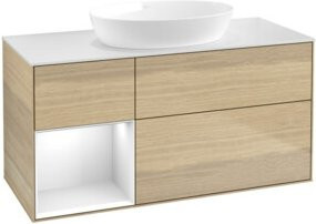 V&B Waschtischunterschrank Finion in Weiß lackiert mit Eichenregal, Breite: 120 cm, Tiefe: 50,1 cm, Höhe: 50,1 cm - Bild 1