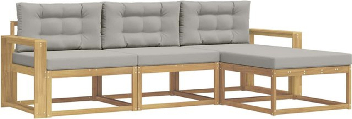 Modernes 4-teiliges Outdoor-Loungemöbel-Set von vidaXL aus Akazie und Polyester in Weiß und Grau - Bild 1