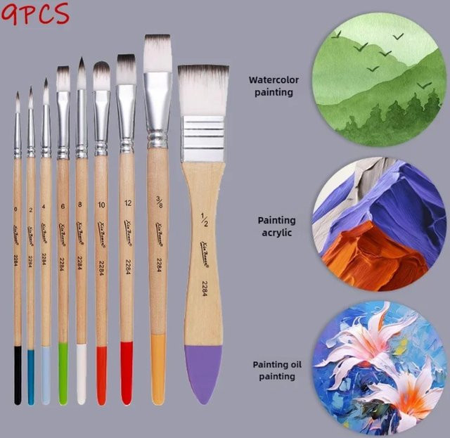 9-teiliges Nylonpinsel-Set in Multicolour für Anfänger zum Malen mit Acryl, Aquarell und Gouache - Bild 1