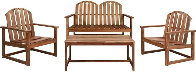 vidaXL 4-tlg Garten-Lounge-Set Modell 3 aus Akazienholz in Braun mit Tisch, 2-Sitzer-Bank und 2 Stühlen - Bild 1