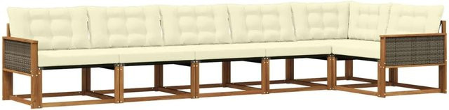 vidaXL Outdoor-Sofagarnitur L-Form aus Akazienholz mit Kissen in Beige und Weiß - Bild 1