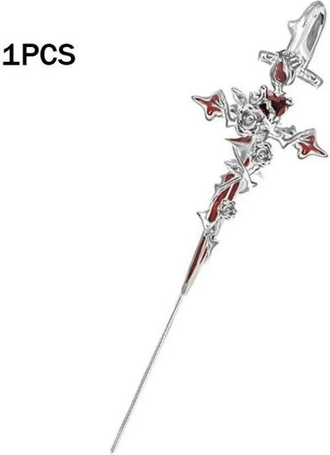 Rui Di Ohrstecker, Rose Kreuz Dorn, Zinklegierung, Silber, Unisex - Bild 1