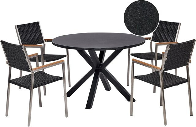 Beliani Gartentisch Set MALETTO/GROSSETO aus Rattan und Metall in Schwarz und Silber, B/T/H: 120 x 120 x 75 cm - Bild 1