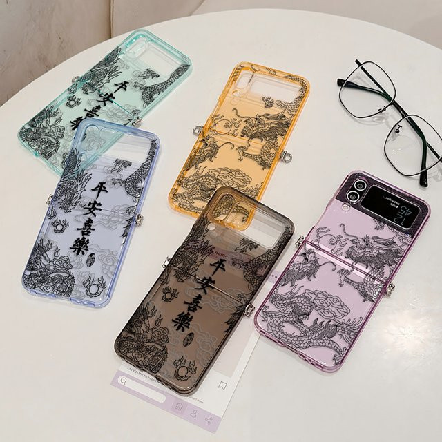Halbtransparente TPU-Schutzhülle mit süßem Cartoon-Drachen-Design für Samsung Galaxy Z Flip3 Flip4 Flip5 Flip6 Flip7 5G, Farbe: Transparent - Bild 1