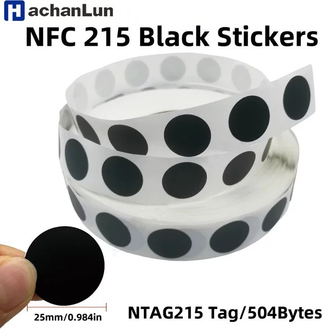HACHANLUN Ntag215 NFC RFID Aufkleber in Schwarz, selbstklebende Etiketten ISO14443A 13,56 MHz - Bild 1