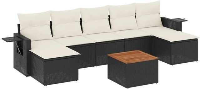 vidaXL 8-teilige Garten-Sofagarnitur aus Polyrattan in Schwarz mit Kissen und Metallgestell - Bild 1