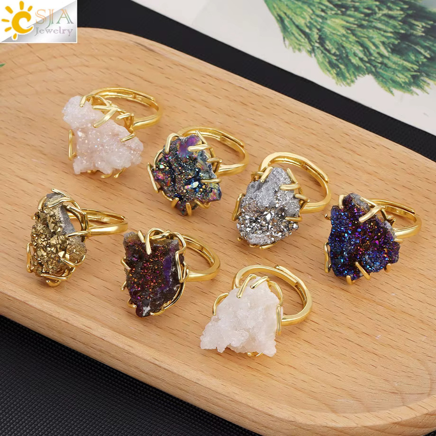 CSJA Jewelry Ring, Kristall, Gold, Regenbogen Weiß, Unisex - Bild 1