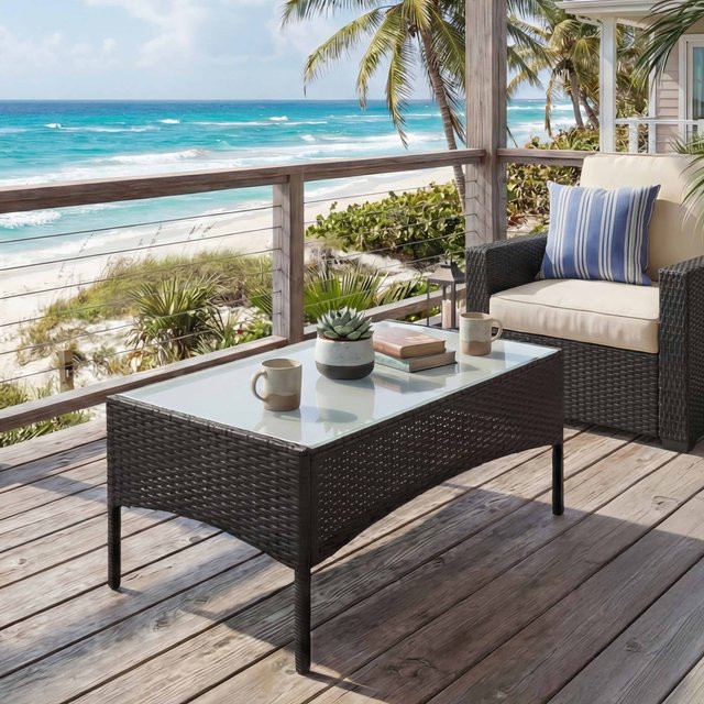 MCW Gartentisch Hamar Beistelltisch aus Poly-Rattan mit Glasplatte in Anthrazit - Bild 1