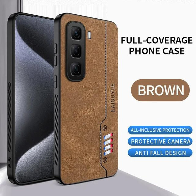 Infinix Handyhülle aus Lamm-Nappaleder in Braun für Infinix Hot 60 I, Hot 60 Pro Plus, Hot 50i, Hot 50 4G und Hot 40 Pro mit Vollschutz - Bild 1