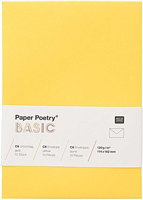 Rico Design Paper Poetry Kuvert Basic C6 Gelb, 10 Stück - Bild 1