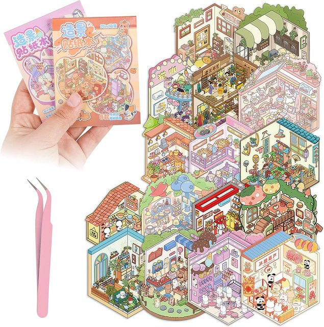 DIY 3D-Sticker-Szenen-Sammelbuch mit niedlichen Cartoon-Mini-Stickern in Multicolour aus Papier zur Stresslinderung - Bild 1