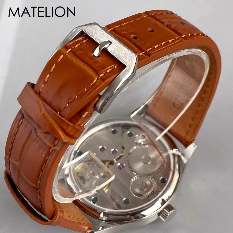 Tandorio Analoguhr, Handaufzug, Edelstahl, Leder, 44 mm, Herren - Bild 4