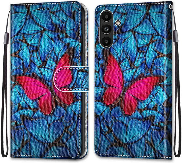 Luxuriöse bemalte Ledertasche im Brieftaschen-Stil als Schutzhülle für Samsung Galaxy A-Serie in Multicolour - Bild 1