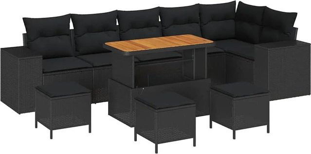 vidaXL Garten-Sofa-Set aus Poly-Rattan in Schwarz mit Polsterung und Tisch, 10-teiliges L-Shape Lounge-Set - Bild 1