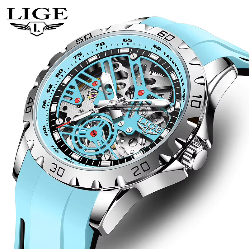 Lige Armbanduhr Automatik, Silikon, Blau, Herren - Bild 6