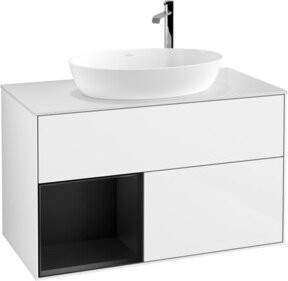 V&B Waschtischunterschrank Finion 100 mit Wandbeleuchtung in Blau und Weiß lackiert, B/T/H: 100 x 50,1 x 50,1 cm - Bild 1