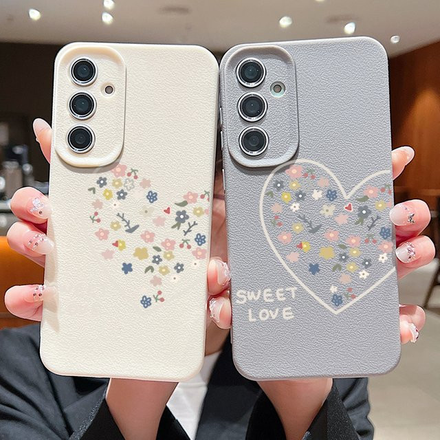 Süße Liebe Blume Handyhülle für Samsung Galaxy S25 S24 S23 S22 Ultra Plus FE A17 A56 A55 A36 A15 A16 5G Silikonhülle in Pink - Bild 1