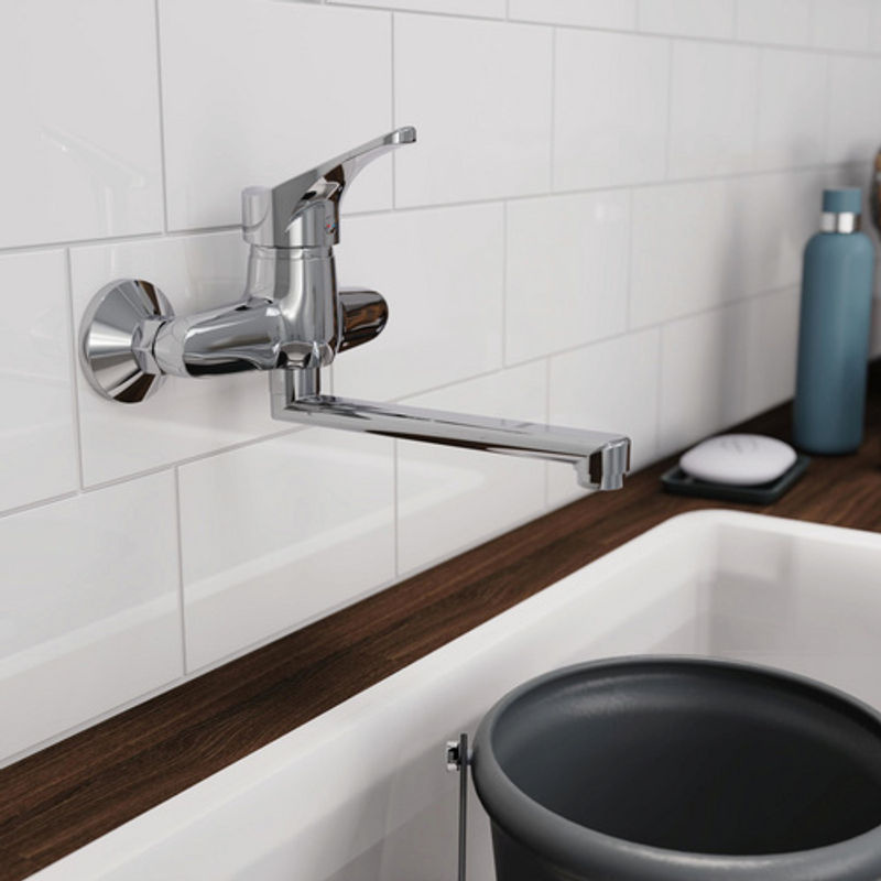 Schütte Wand-Spültischarmatur Attica aus Messing in Chrom Silber mit schwenkbarem Auslauf und Einhebelmischer - Bild 4