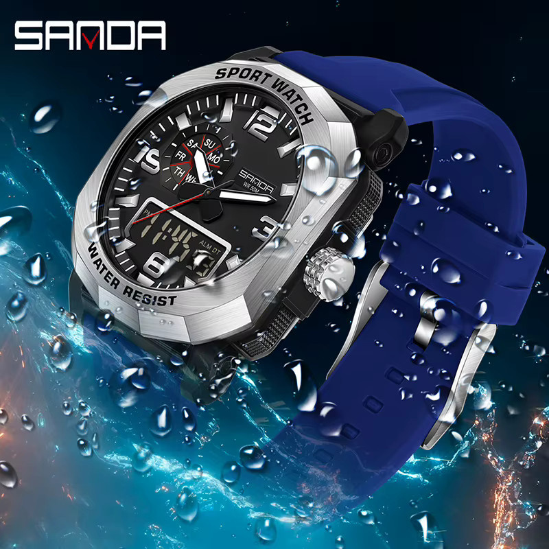 SANDA Armbanduhr, Herren, Analog-Digital, Quarz, Kunststoff, Schwarz - Bild 5