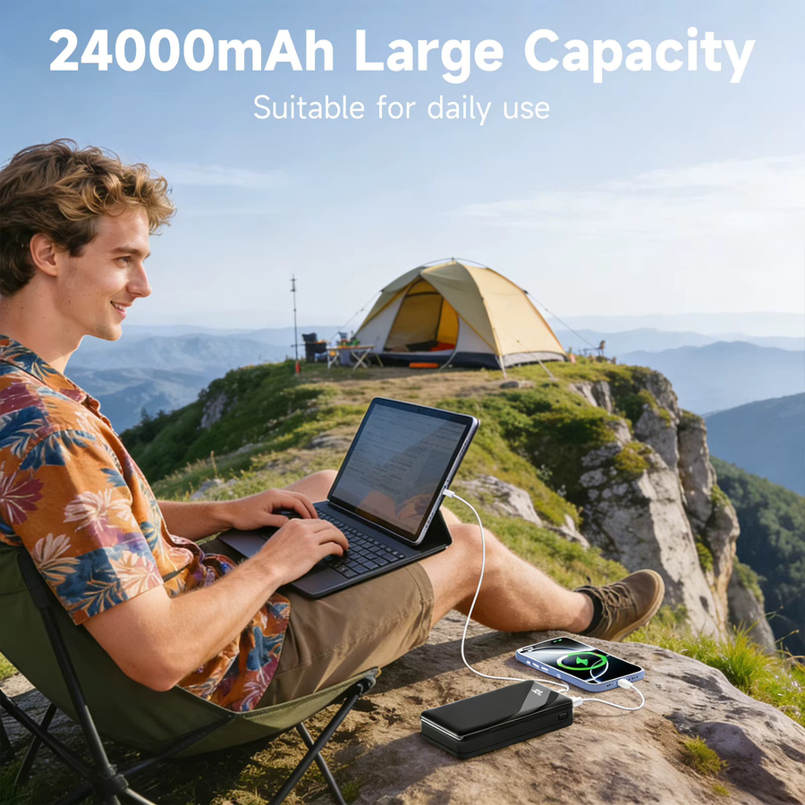 Hganus Tragbare Powerbank 24000mAh mit 22,5W Schnellladung und LED-Lampe, Externer Akku mit USB-C in Schwarz - Bild 5