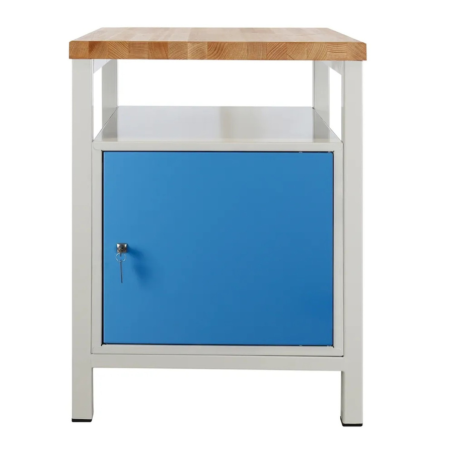 PROREGAL Werkbank Slim Rhino mit Ablagefläche und 1 Tür aus Stahl und Buche, H x B x T: 84 x 60 x 60 cm, Lichtgrau und Lichtblau - Bild 2