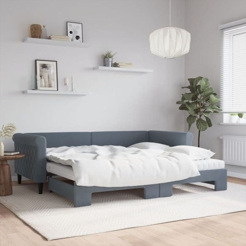 Ausziehbares Funktionsbett Vidaxl aus Samt und Metall in Anthrazit Grau B/T/H: 90 x 200 cm - Bild 1